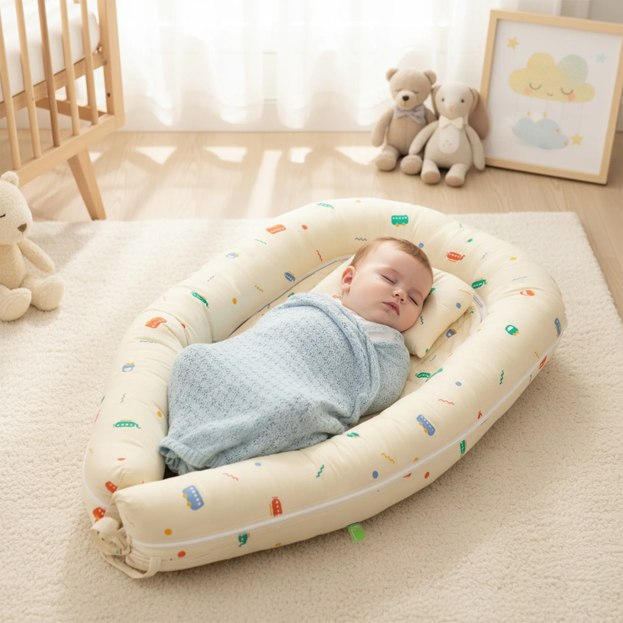 Snuggy Cuddles Newborn Baby Bed - Anti-Roll Baby Nest - 100% Cotton Breathable Lounger